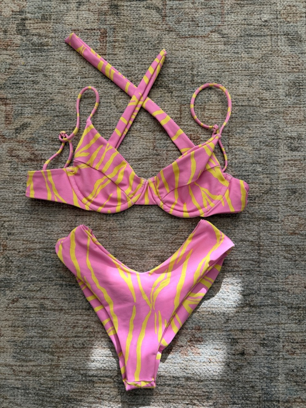 Skatie Pink and Yellow Zebra-Print Bikini